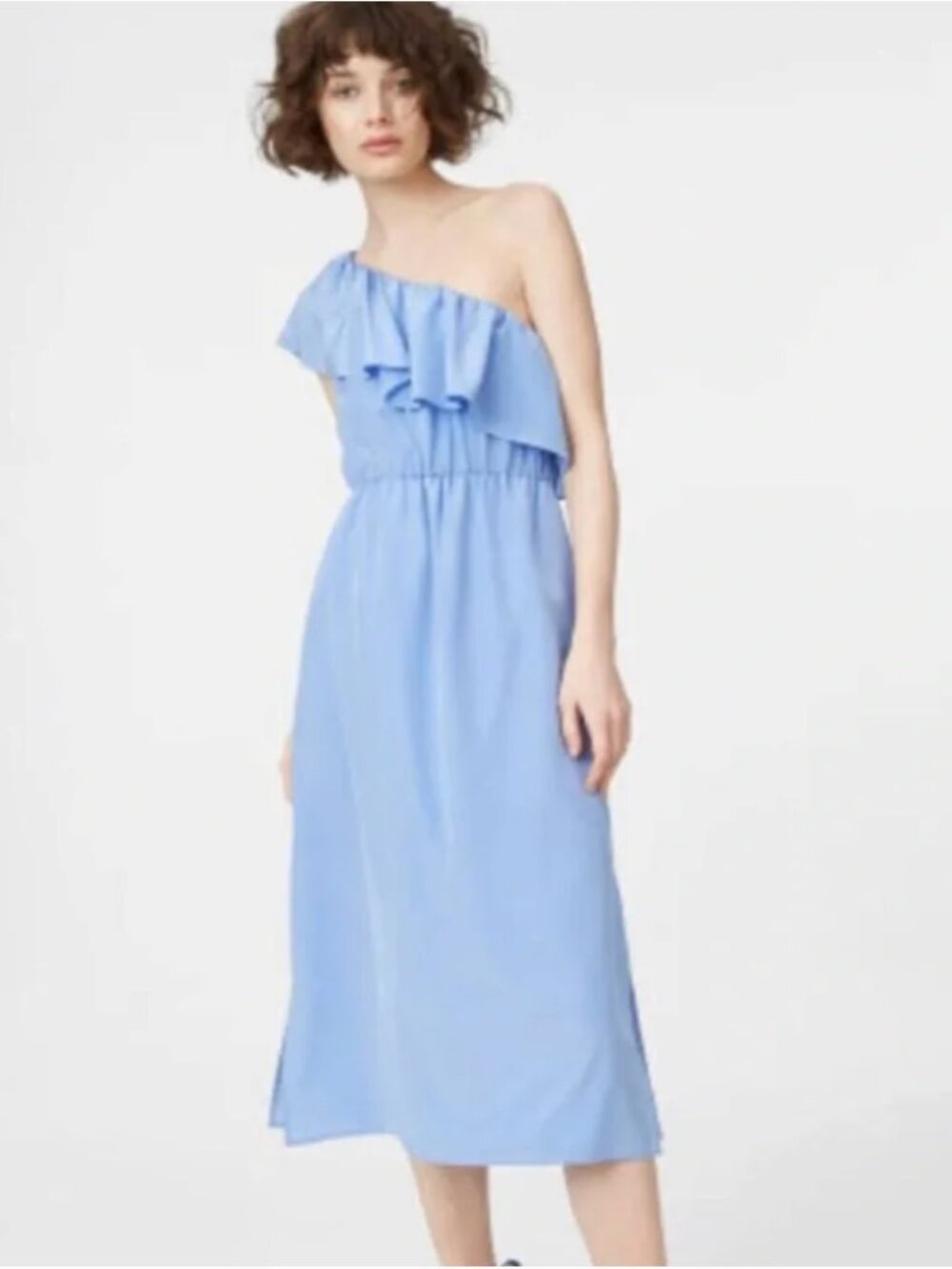Club Monaco Hanitah One Shoulder Light Blue Silk Dress